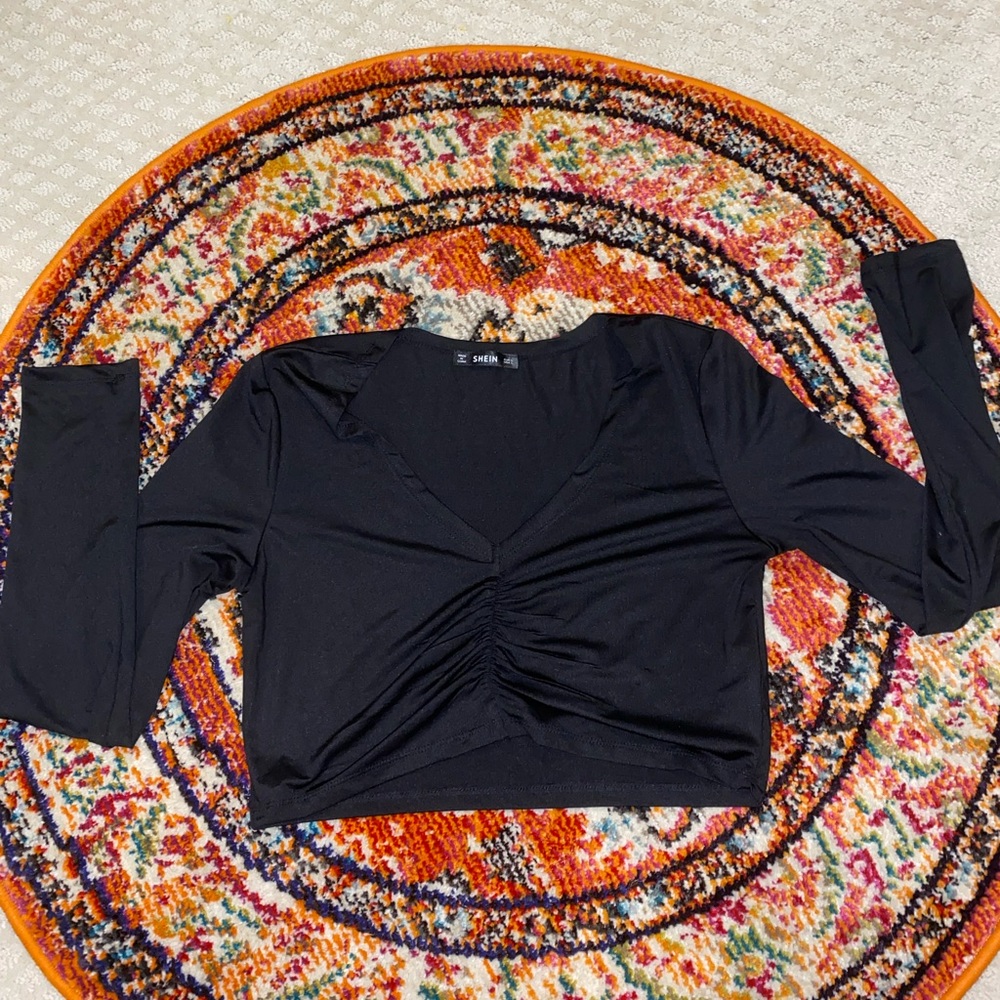 SHEIN ruched long-sleeve crop top